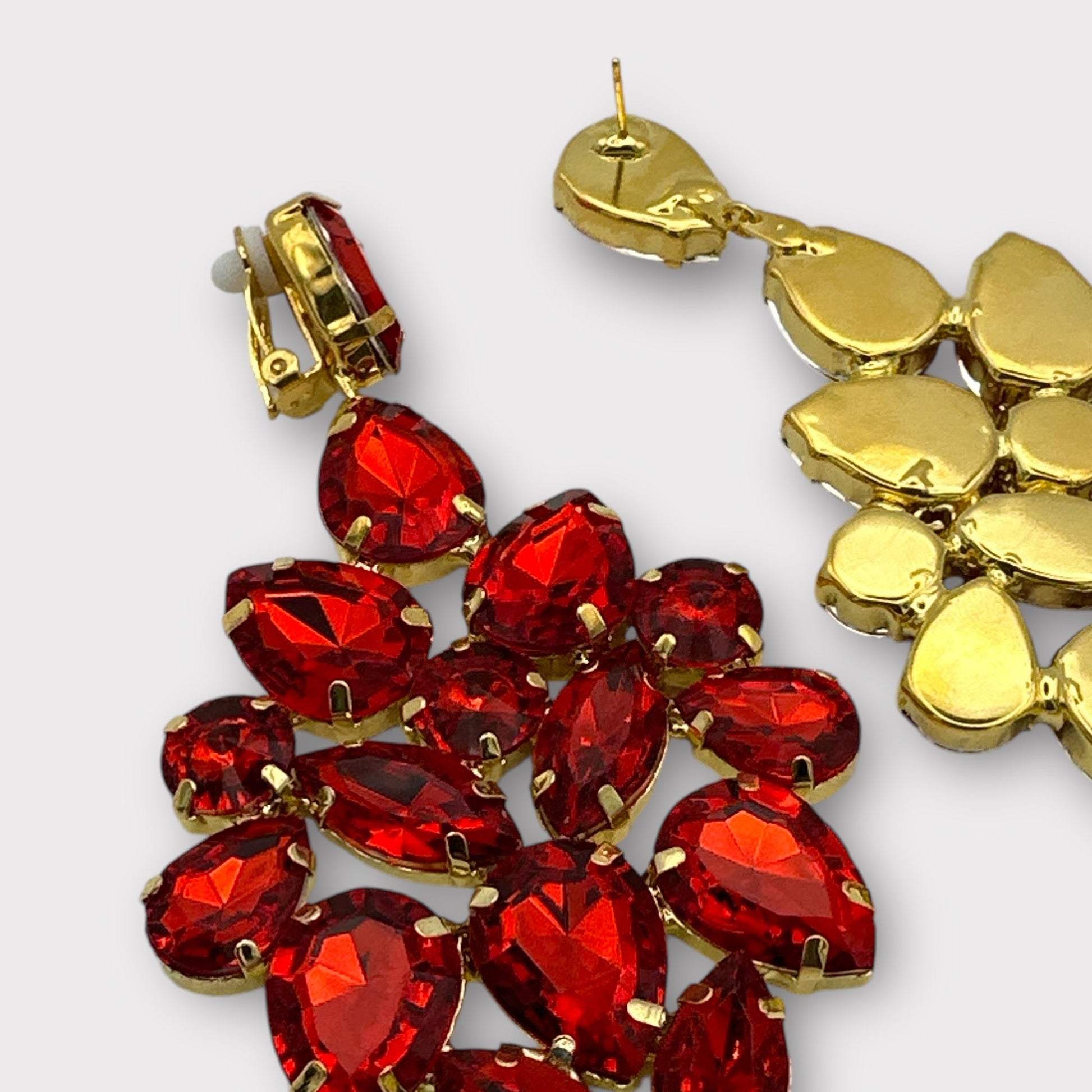 Glamorous Red Rhinestone Crystal Teardrop Statement Earrings - Fatisha Boutique