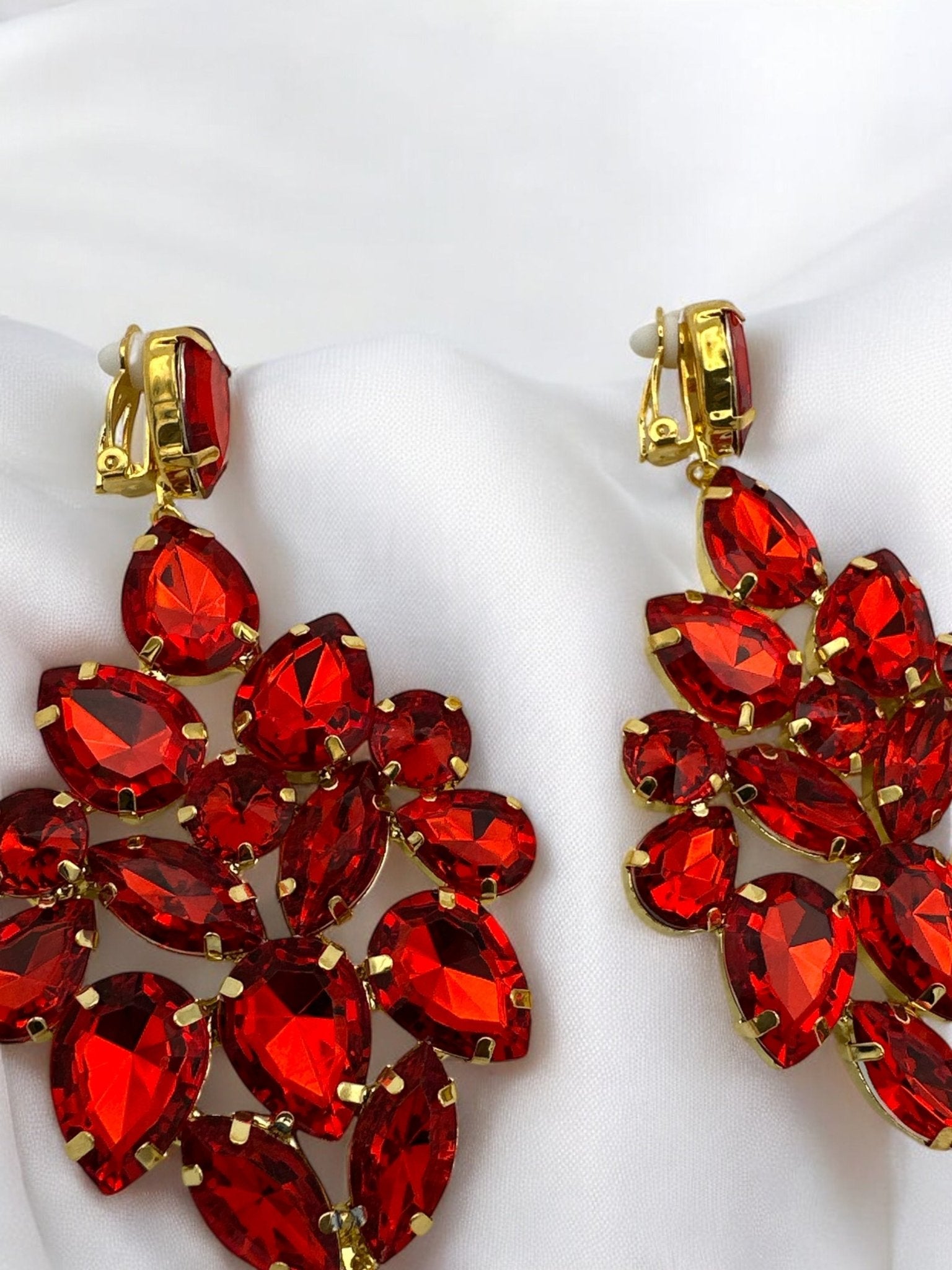 Glamorous Red Rhinestone Crystal Teardrop Statement Earrings - Fatisha Boutique
