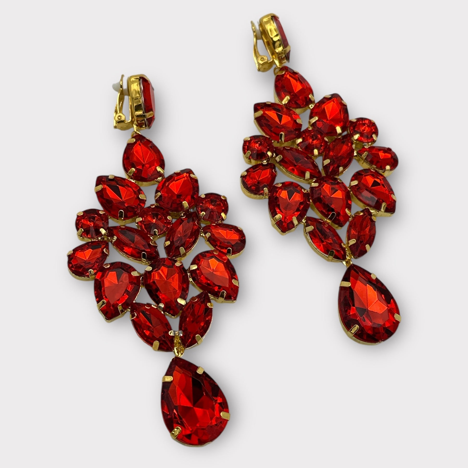 Glamorous Red Rhinestone Crystal Teardrop Statement Earrings - Fatisha Boutique