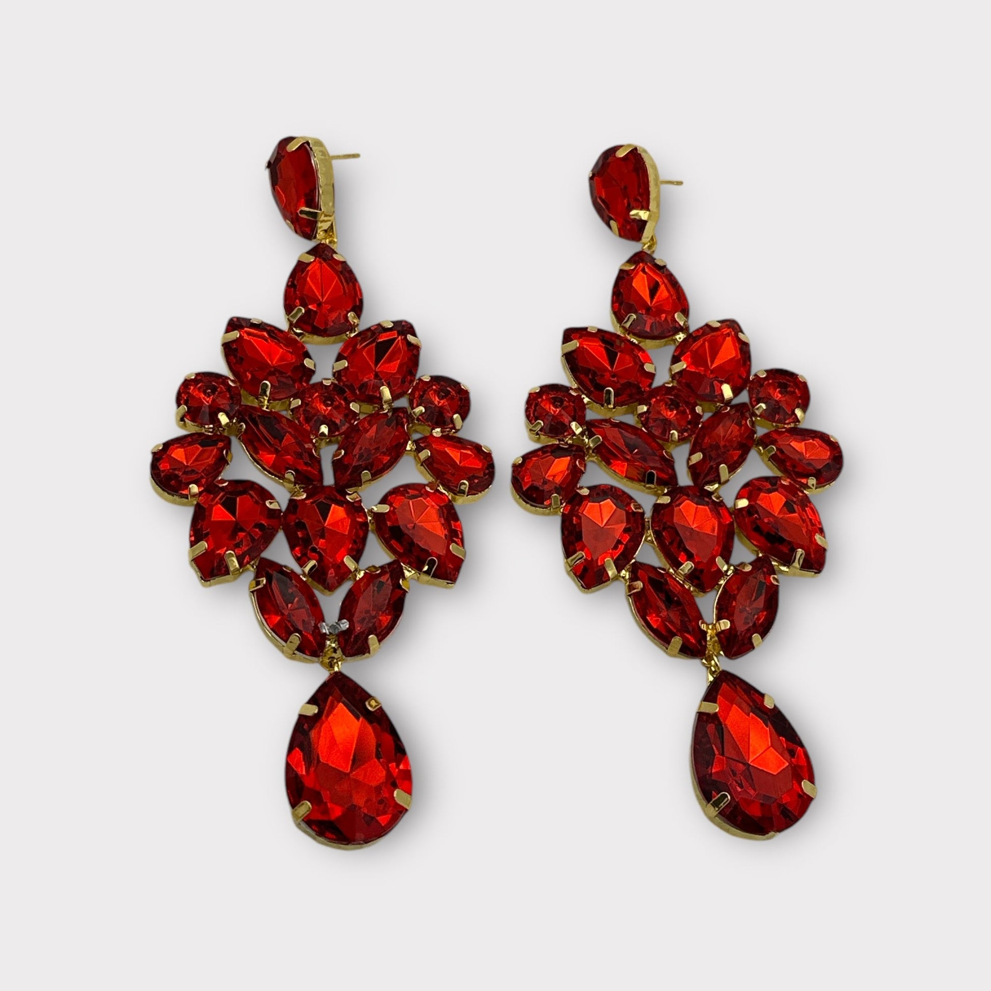 Glamorous Red Rhinestone Crystal Teardrop Statement Earrings - Fatisha Boutique