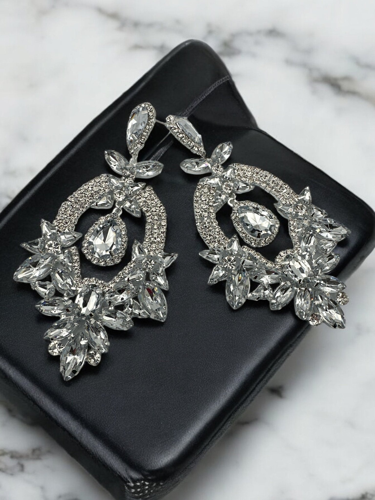 Glamorous Statement Crystal Diamante Rhinestone Dangle Earrings - Fatisha Boutique
