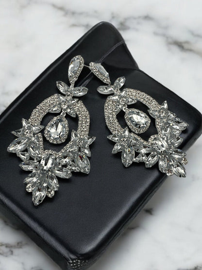 Glamorous Statement Crystal Diamante Rhinestone Dangle Earrings - Fatisha Boutique