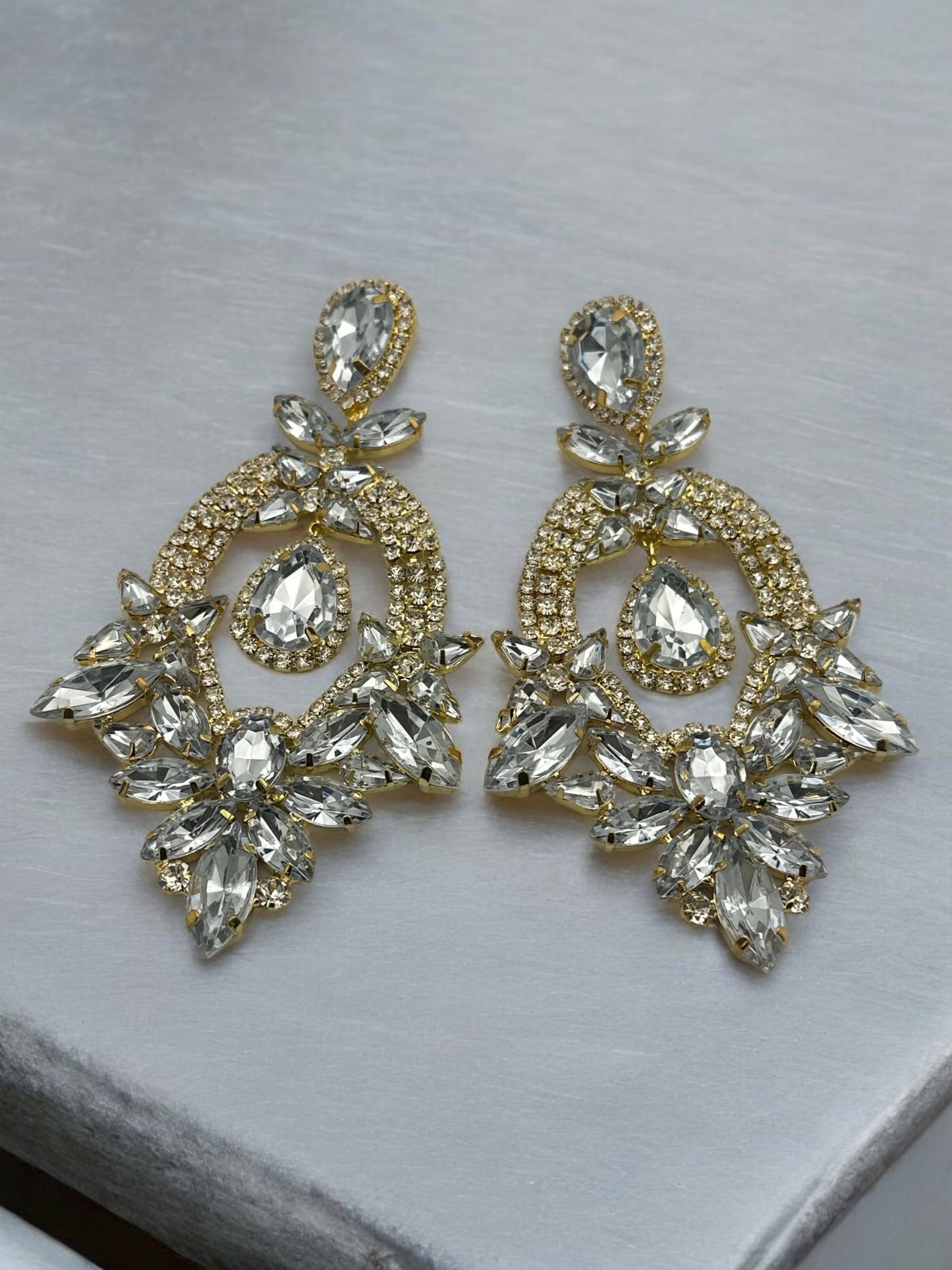 Glamorous Statement Crystal Diamante Rhinestone Dangle Earrings - Fatisha Boutique