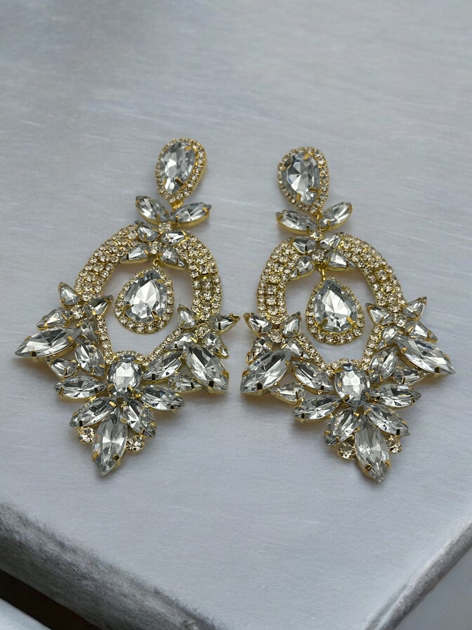 Glamorous Statement Crystal Diamante Rhinestone Dangle Earrings - Fatisha Boutique