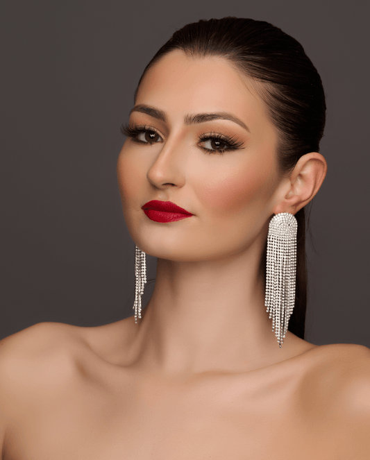 Glamorous Statement Crystal Diamante Rhinestone Long Tassel Earrings - Fatisha Boutique
