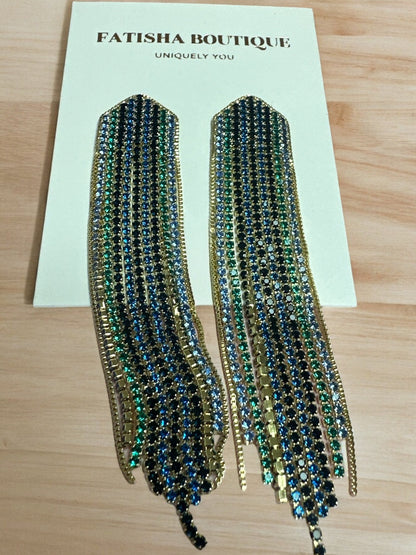 Glamorous Statement Crystal Rhinestone Tassel Earrings - Fatisha Boutique
