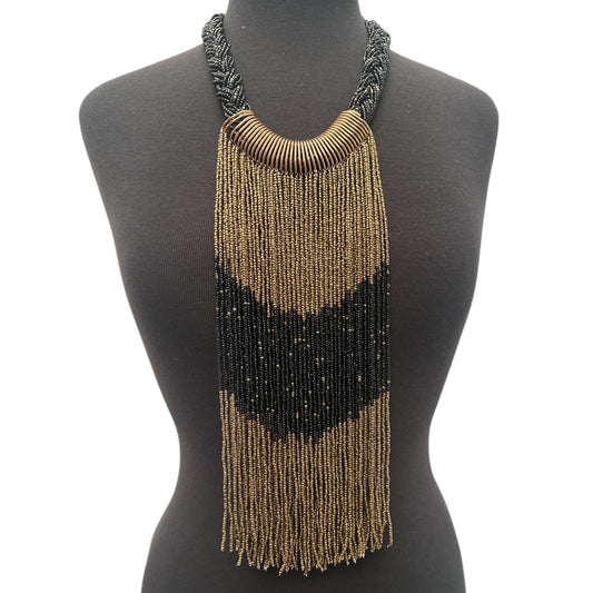Gold & Black African Beaded Necklace – Handmade Ethnic Fringe Jewellery - Fatisha Boutique