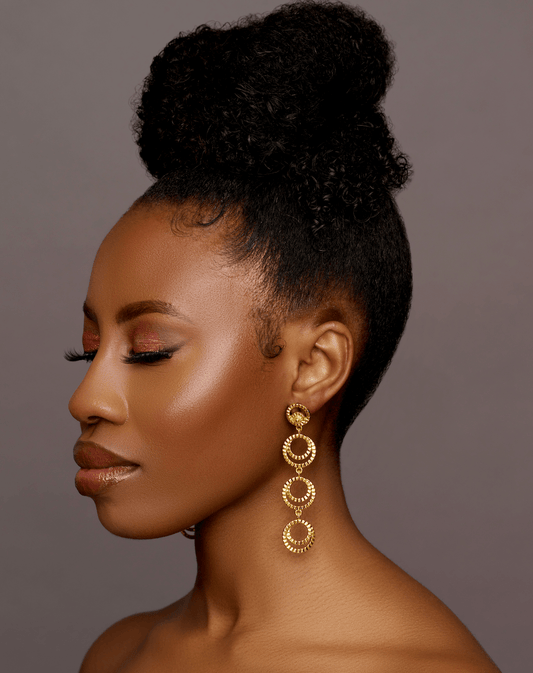 Gold Multi - Hoop Drop Earrings - Textured Tiered Statement Earrings - Fatisha Boutique