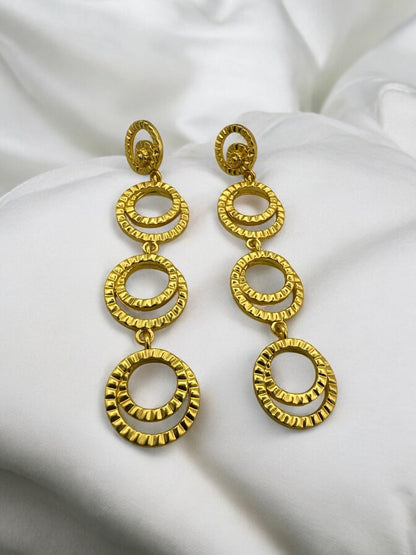 Gold Multi - Hoop Drop Earrings - Textured Tiered Statement Earrings - Fatisha Boutique