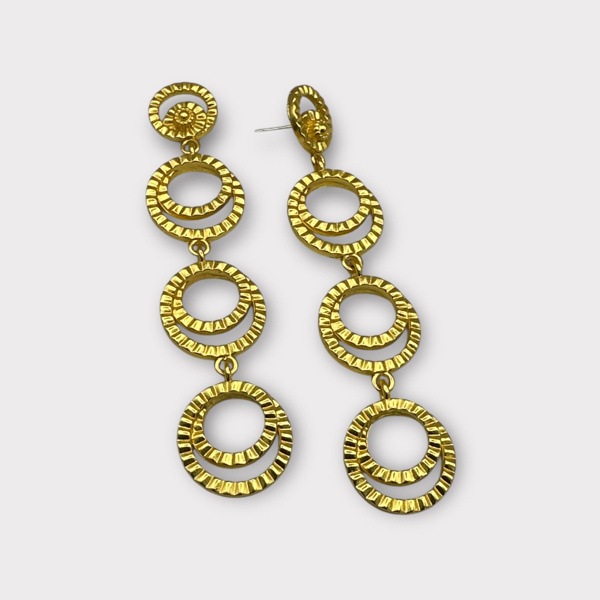 Gold Multi - Hoop Drop Earrings – Textured Tiered Statement Style - Fatisha Boutique