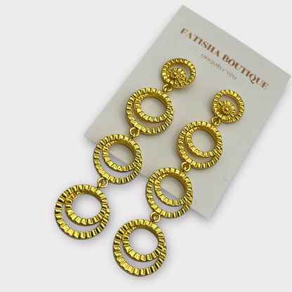 Gold Multi - Hoop Drop Earrings – Textured Tiered Statement Style - Fatisha Boutique