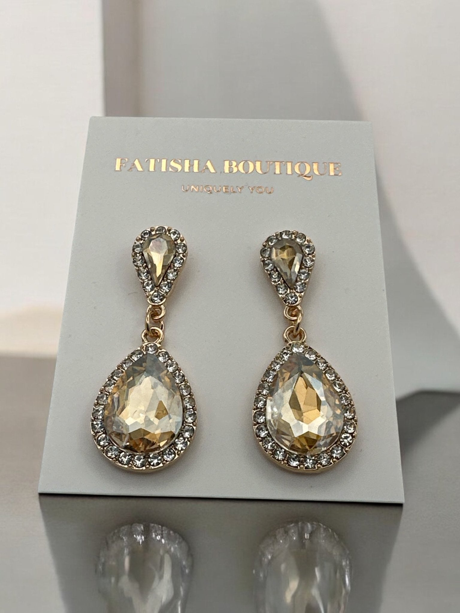 Gold Teardrop Crystal Earrings - Fatisha Boutique