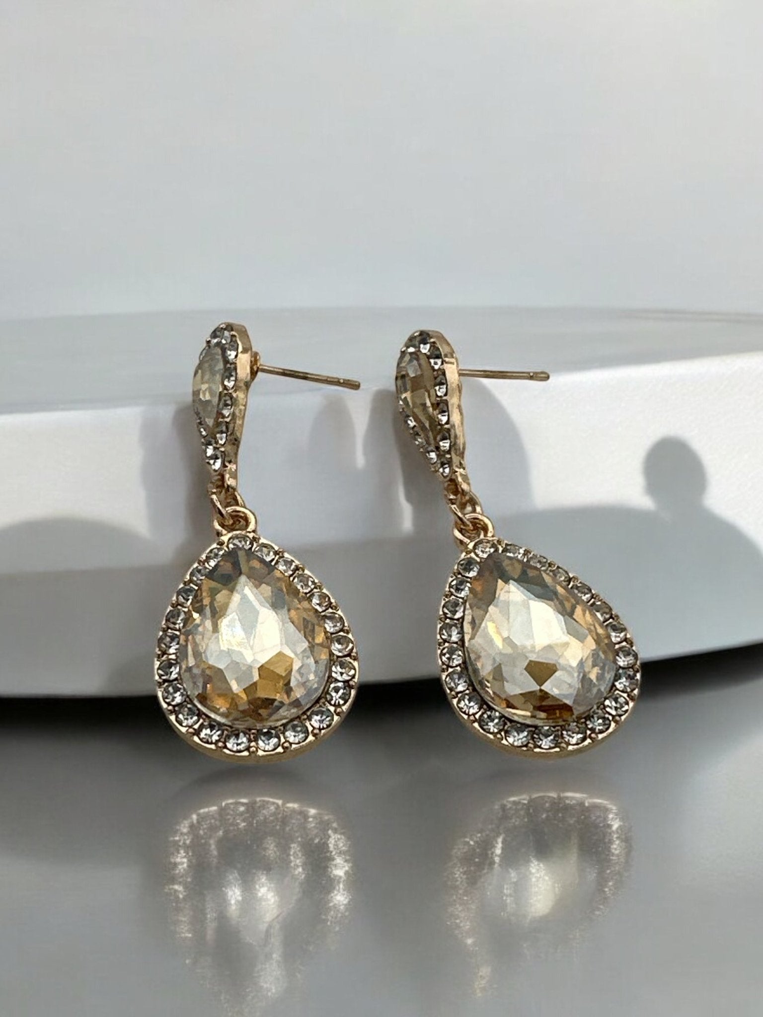 Gold Teardrop Crystal Earrings - Fatisha Boutique