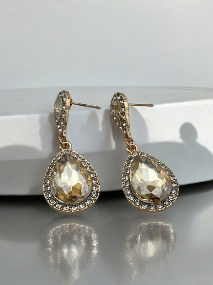 Gold Teardrop Crystal Earrings - Fatisha Boutique