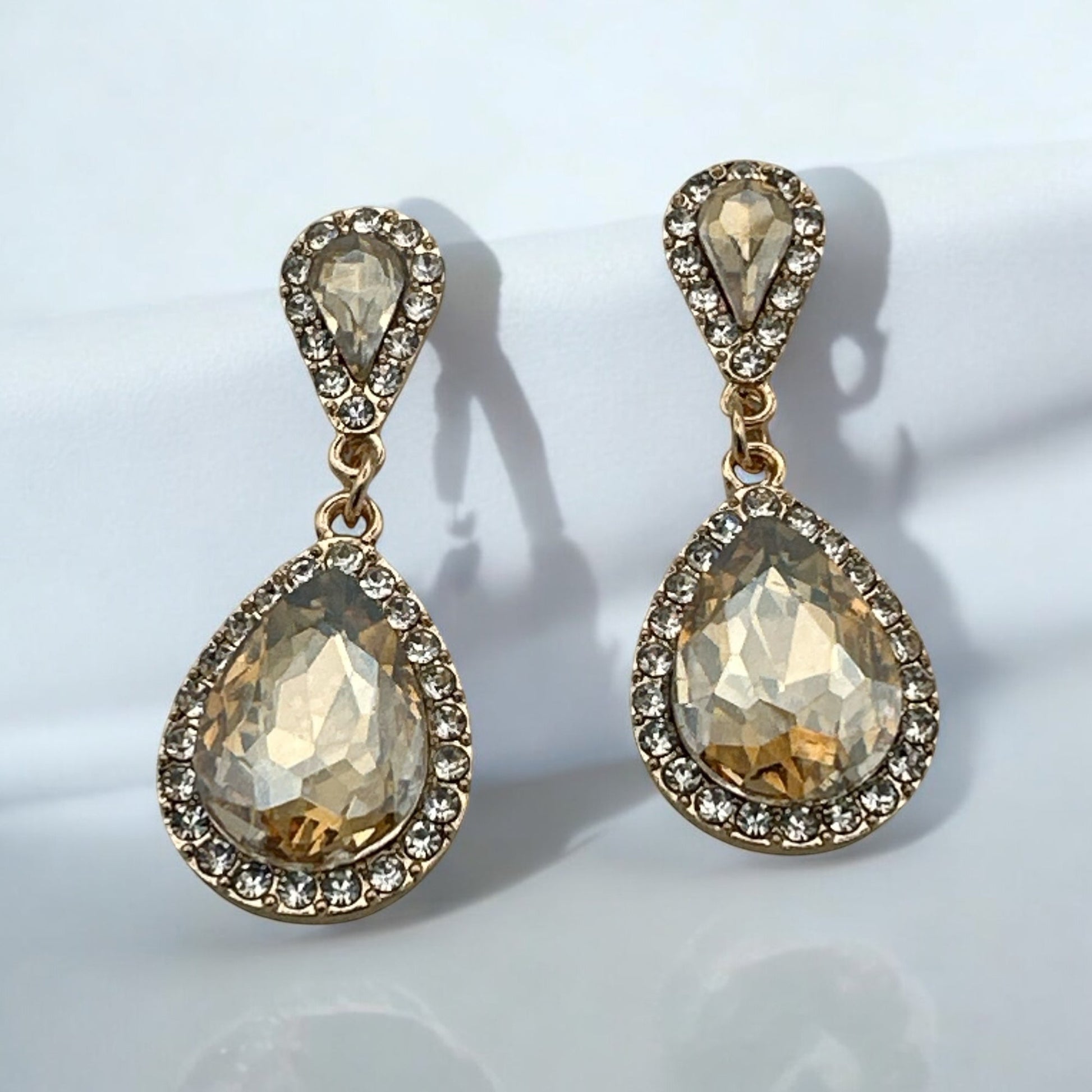 Gold Teardrop Crystal Earrings - Fatisha Boutique