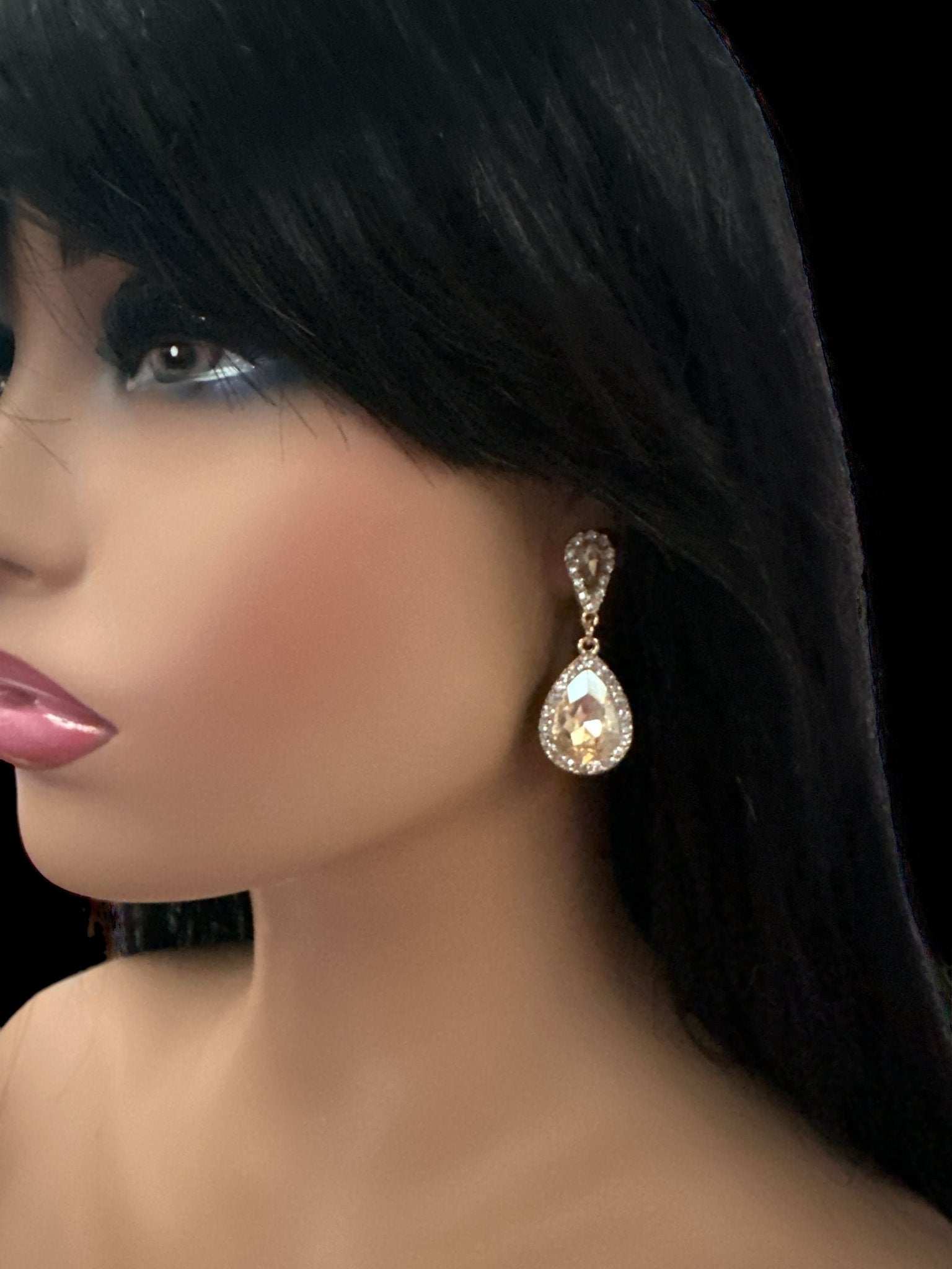 Gold Teardrop Crystal Earrings - Fatisha Boutique