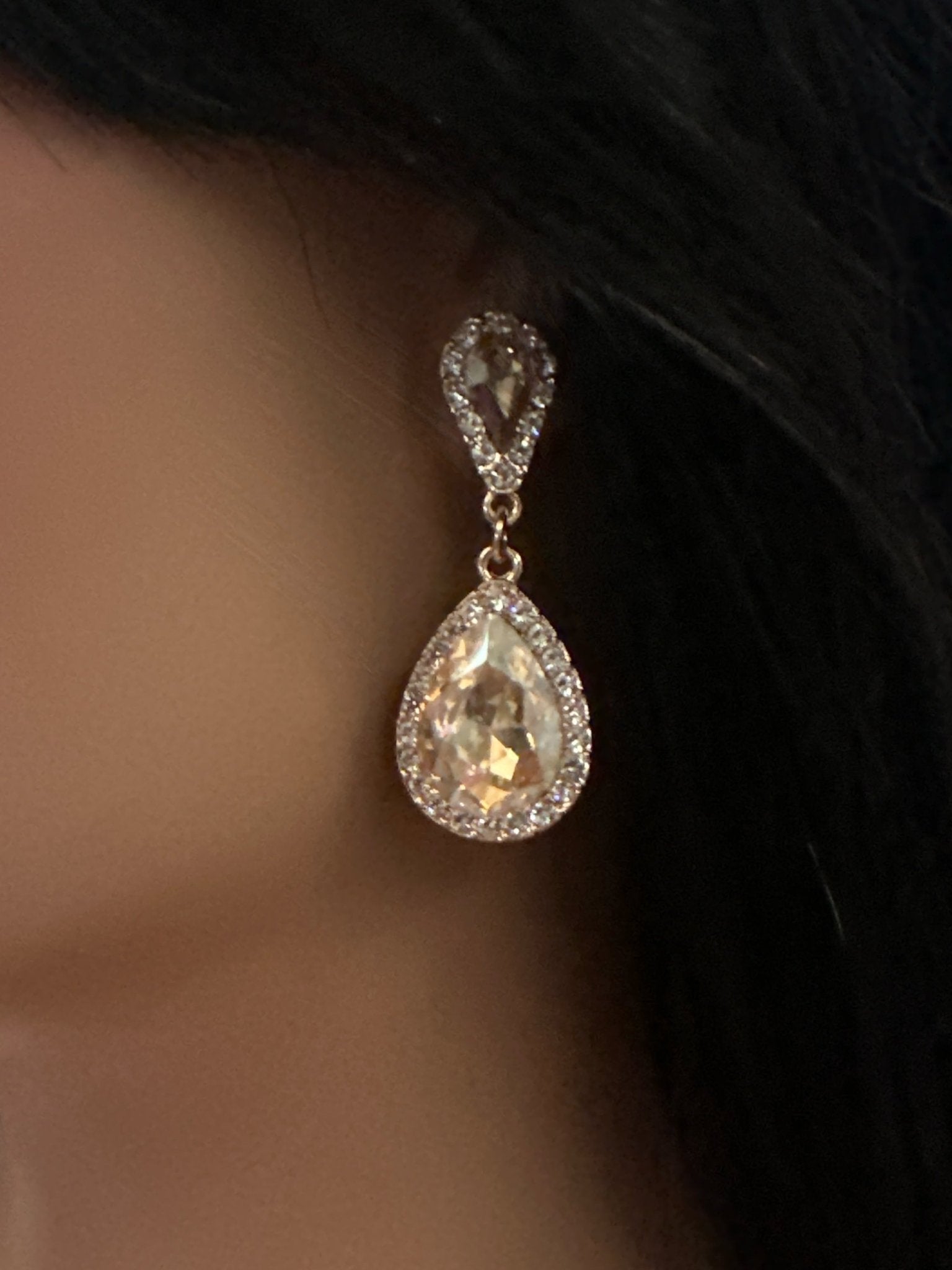 Gold Teardrop Crystal Earrings - Fatisha Boutique