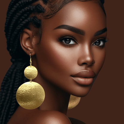 Gold Textured Double Disc Dangle Earrings - Fatisha Boutique