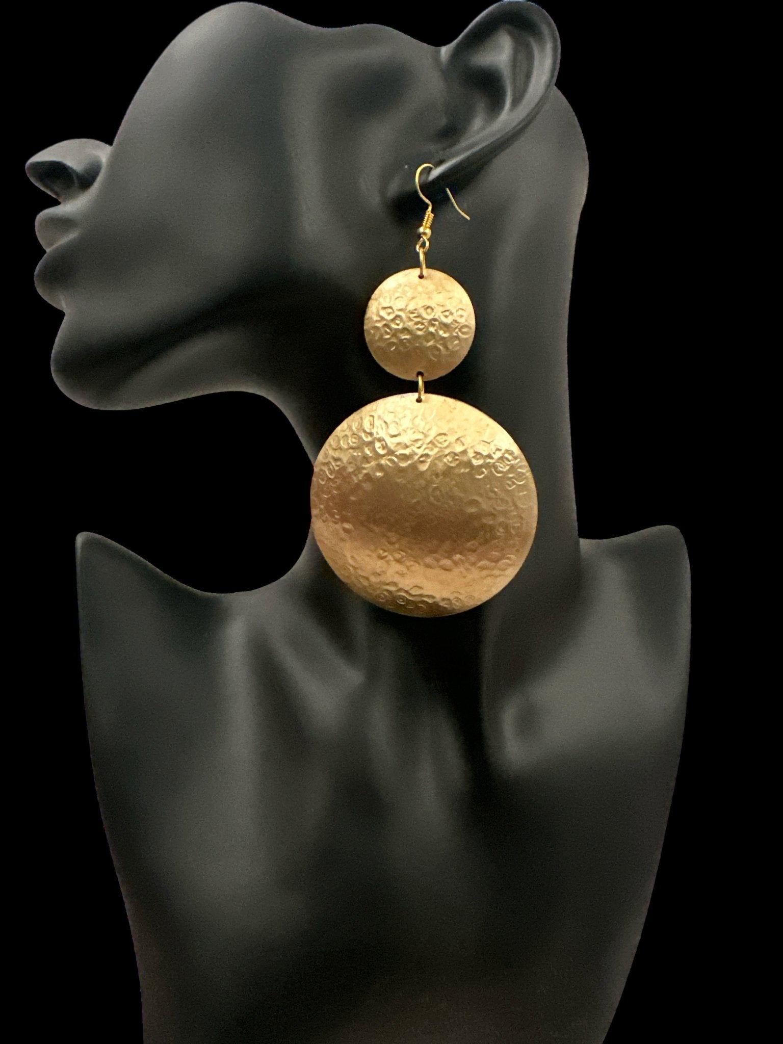 Gold Textured Double Disc Dangle Earrings - Fatisha Boutique