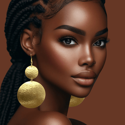 Gold Textured Double Disc Dangle Earrings - Fatisha Boutique