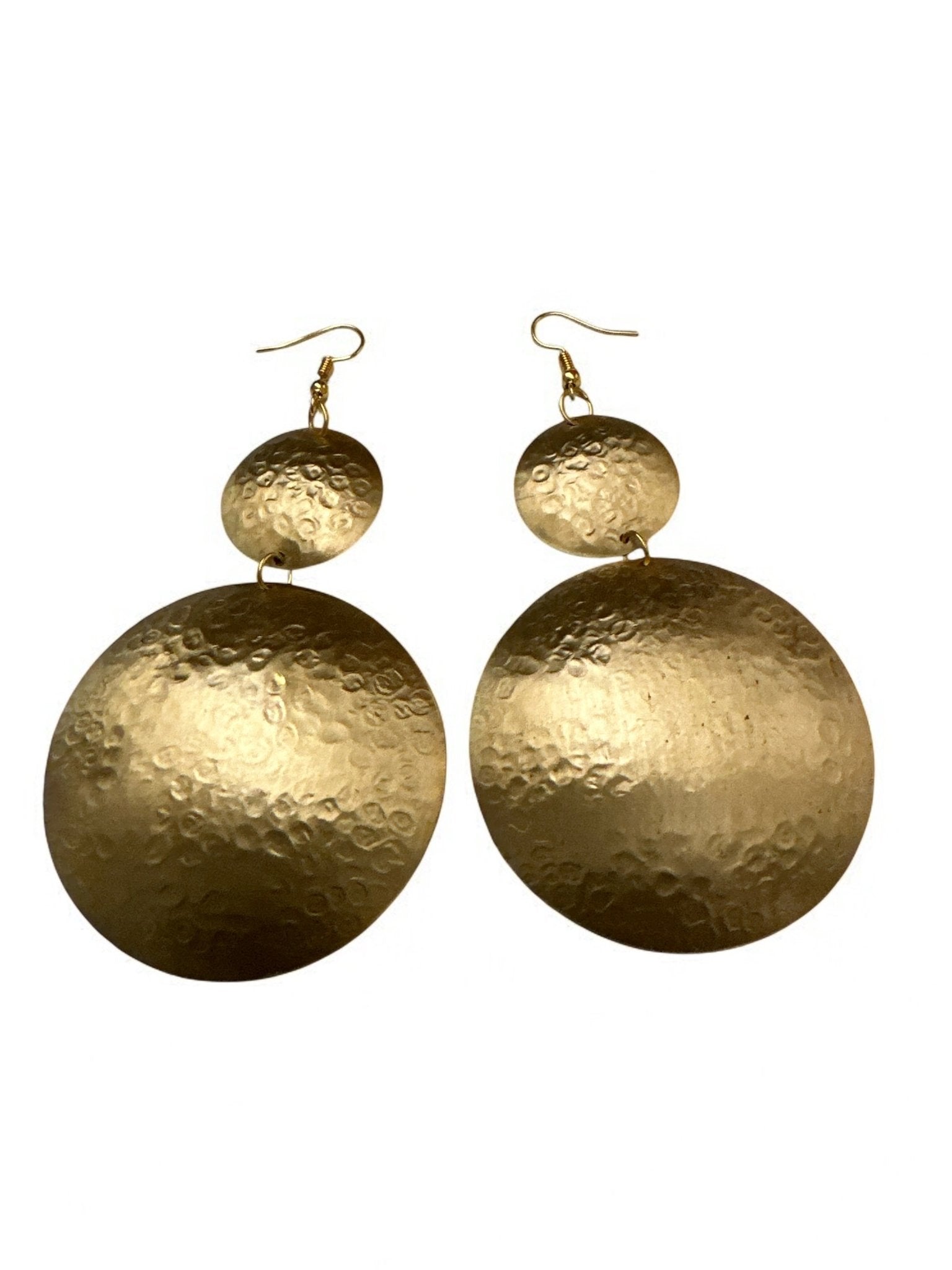 Gold Textured Double Disc Dangle Earrings - Fatisha Boutique