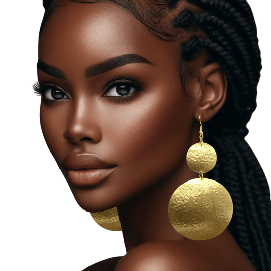 Gold Textured Double Disc Dangle Earrings - Fatisha Boutique