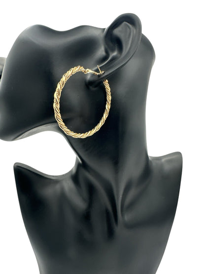 Gold - Tone Twisted 5CM Statement Hoop Earrings – Bold Rope Design Hoops for Women - Fatisha Boutique