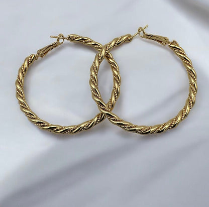 Gold - Tone Twisted 5CM Statement Hoop Earrings – Bold Rope Design Hoops for Women - Fatisha Boutique