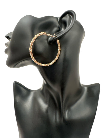 Gold - Tone Twisted 5CM Statement Hoop Earrings – Bold Rope Design Hoops for Women - Fatisha Boutique