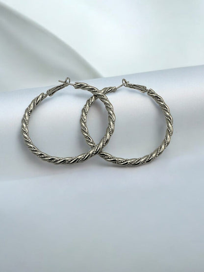 Gold - Tone Twisted 5CM Statement Hoop Earrings – Bold Rope Design Hoops for Women - Fatisha Boutique