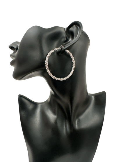 Gold - Tone Twisted 5CM Statement Hoop Earrings – Bold Rope Design Hoops for Women - Fatisha Boutique
