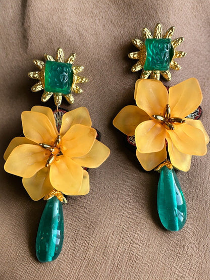Gorgeous Bohemian Long Acrylic Resin Flower Dangle Statement Earrings - Fatisha Boutique