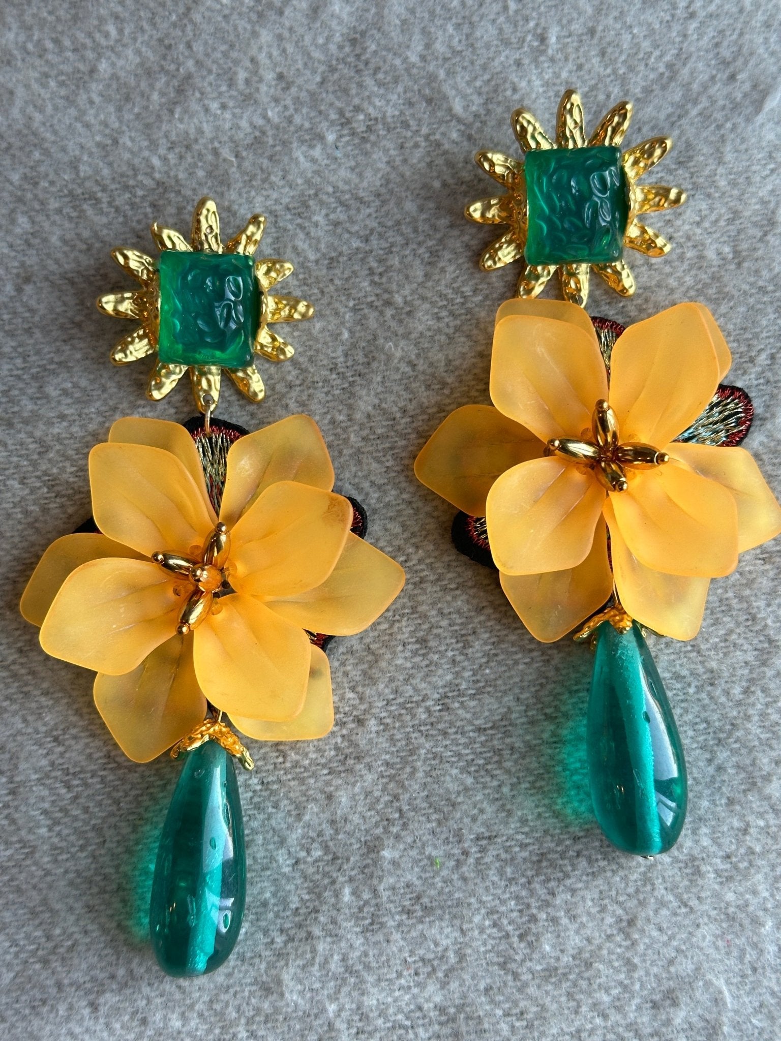Gorgeous Bohemian Long Acrylic Resin Flower Dangle Statement Earrings - Fatisha Boutique