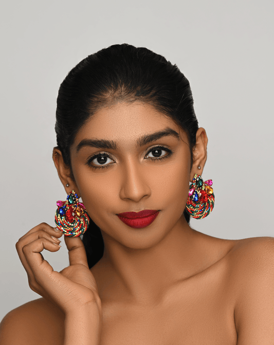 Gorgeous Crystal Rhinestones Thread Woven Round Statement Stud Earrings - Fatisha Boutique