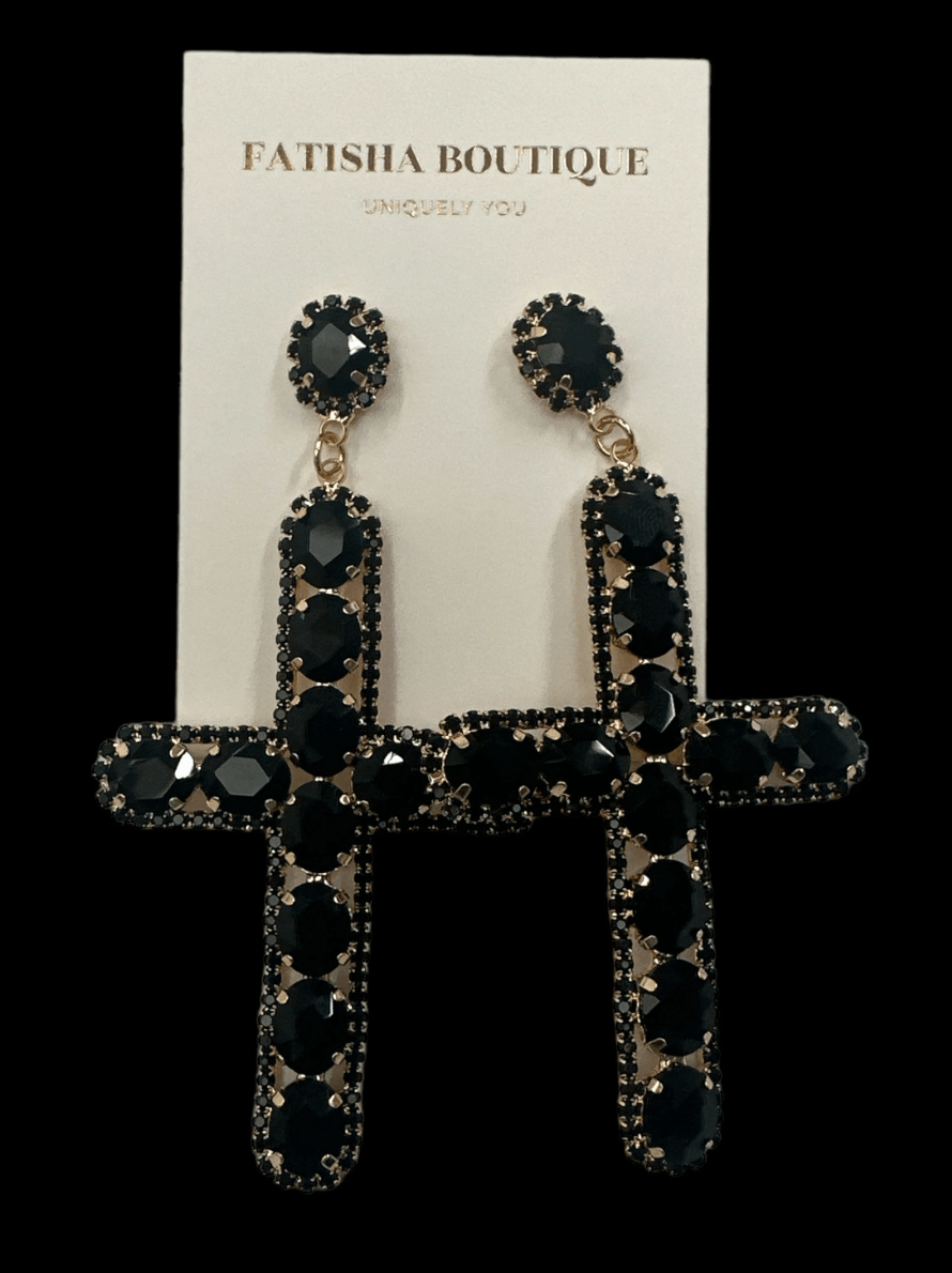 Gorgeous Rhinestone Diamante Cross Statement Earrings - Fatisha Boutique