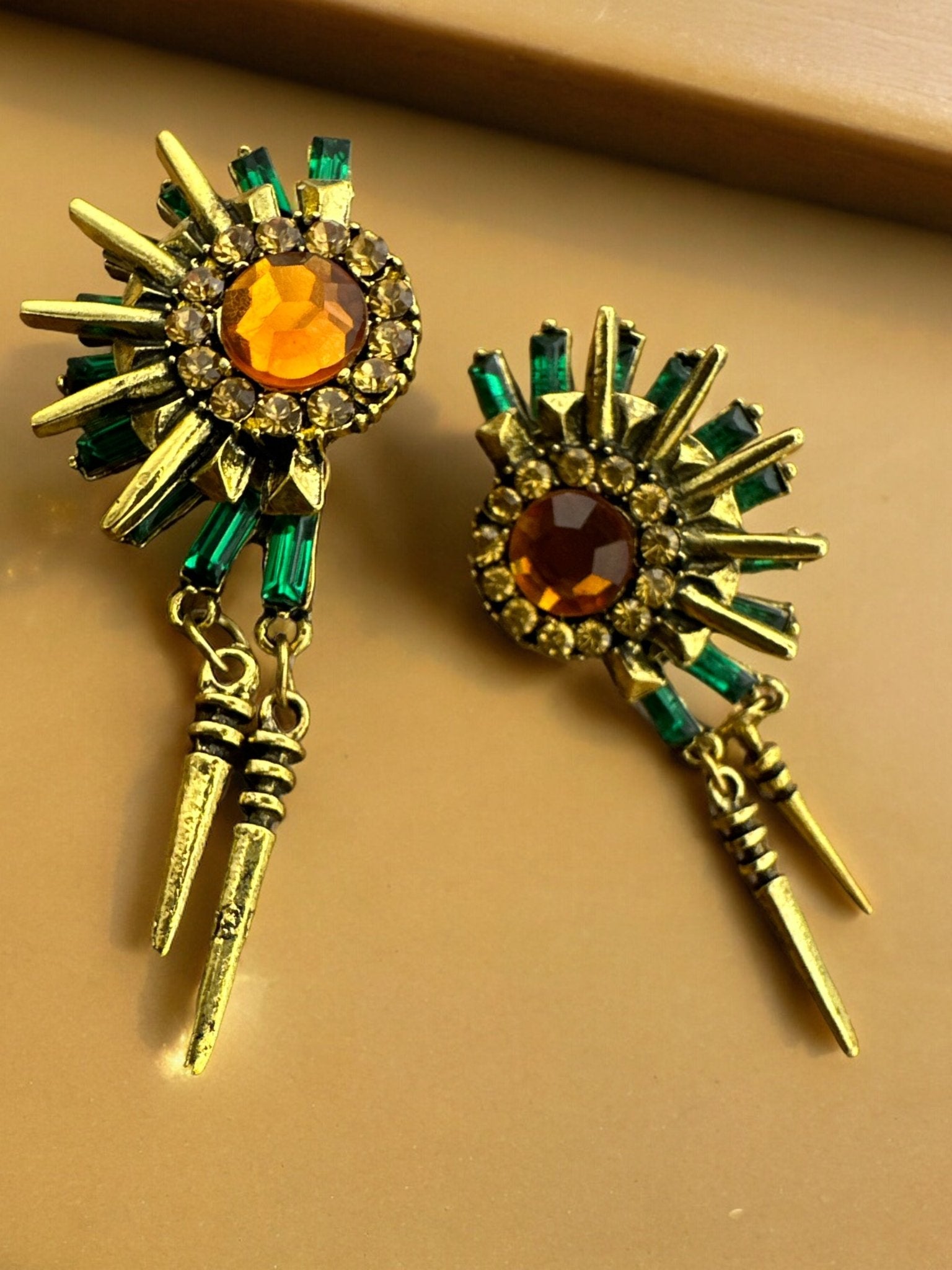 Gorgeous Spike Metal And Rhinestone Retro Punk Earrings - Fatisha Boutique