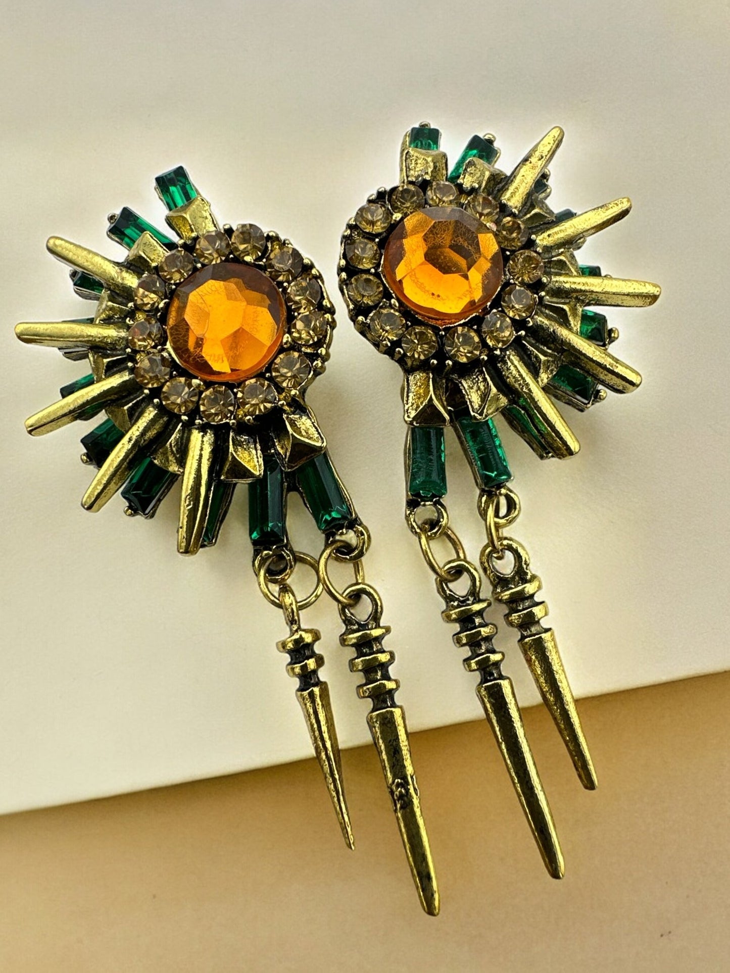 Gorgeous Spike Metal And Rhinestone Retro Punk Earrings - Fatisha Boutique