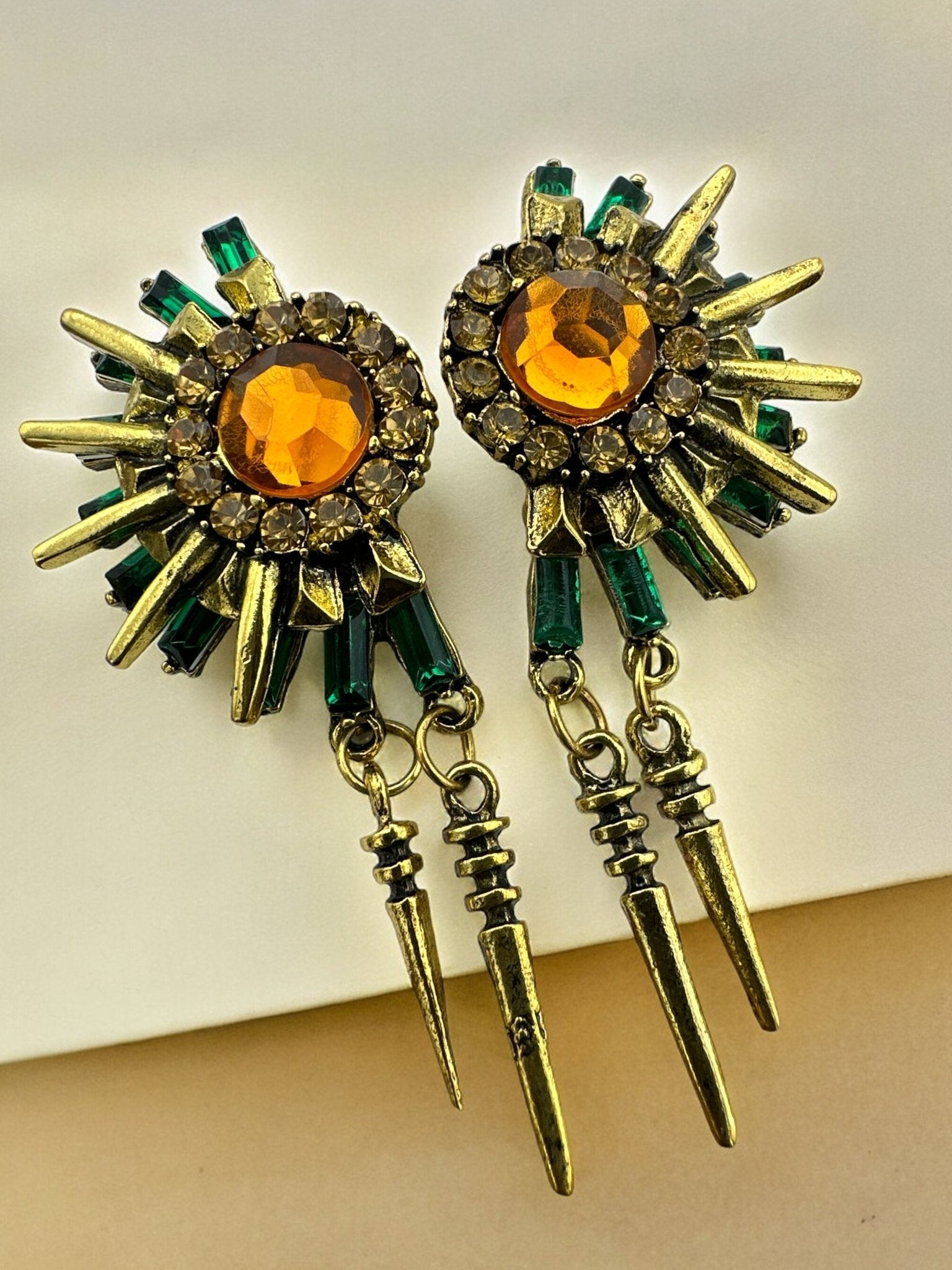 Gorgeous Spike Metal And Rhinestone Retro Punk Earrings - Fatisha Boutique