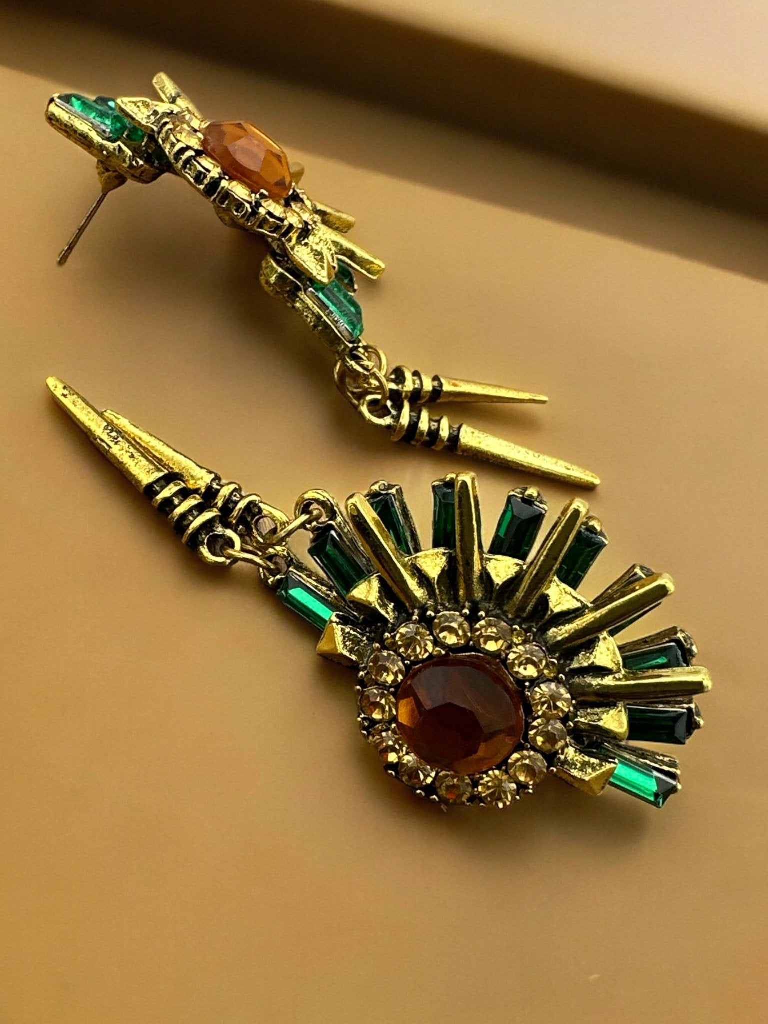 Gorgeous Spike Metal And Rhinestone Retro Punk Earrings - Fatisha Boutique