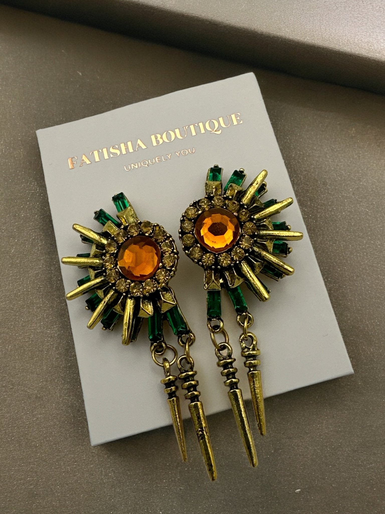 Gorgeous Spike Metal And Rhinestone Retro Punk Earrings - Fatisha Boutique
