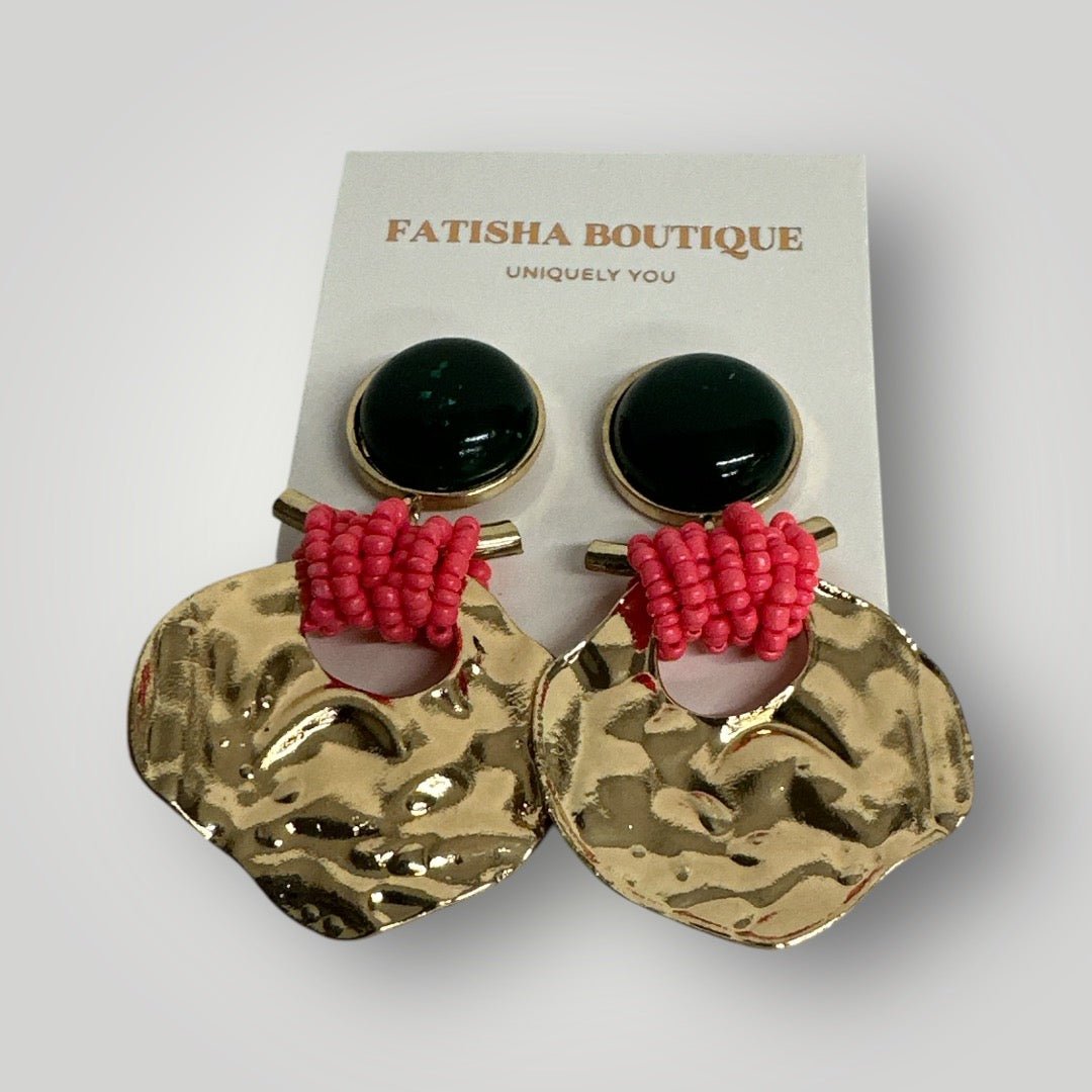 Green and Pink Beaded Statement Earrings – Unique Bold Drop Earrings for Women - Fatisha Boutique