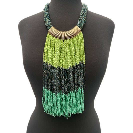 Green & Black African Beaded Necklace – Handmade Tribal Fringe Jewellery - Fatisha Boutique
