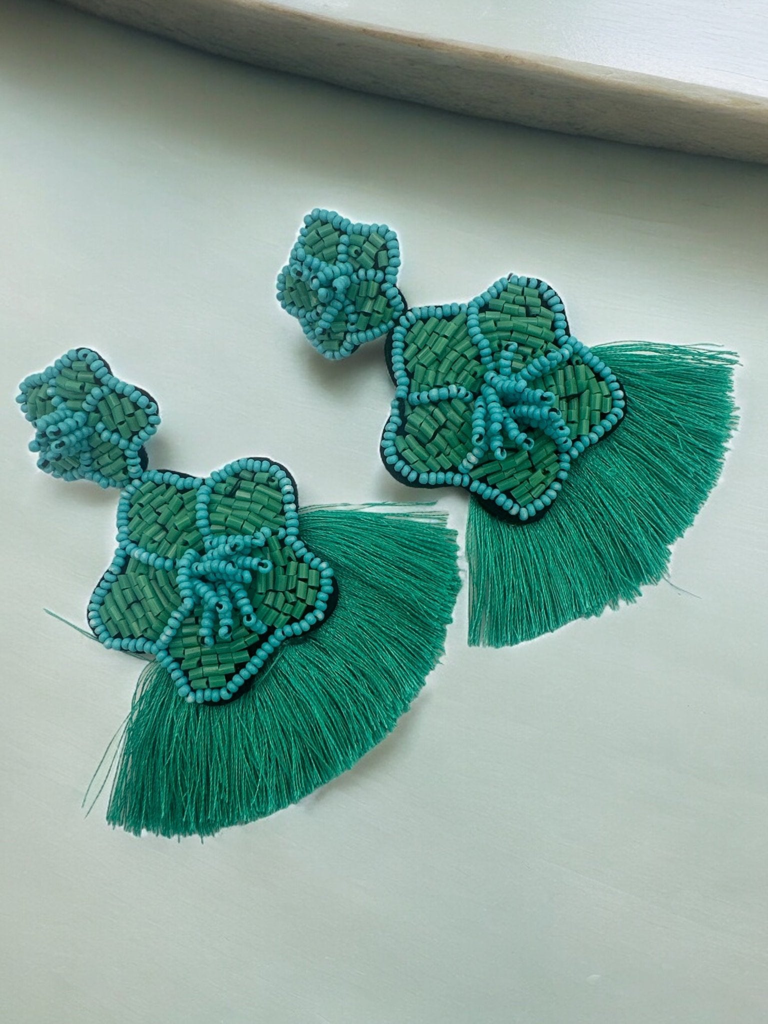 Green Bohemian Beaded Thread Tassels Summer Earrings - Fatisha Boutique