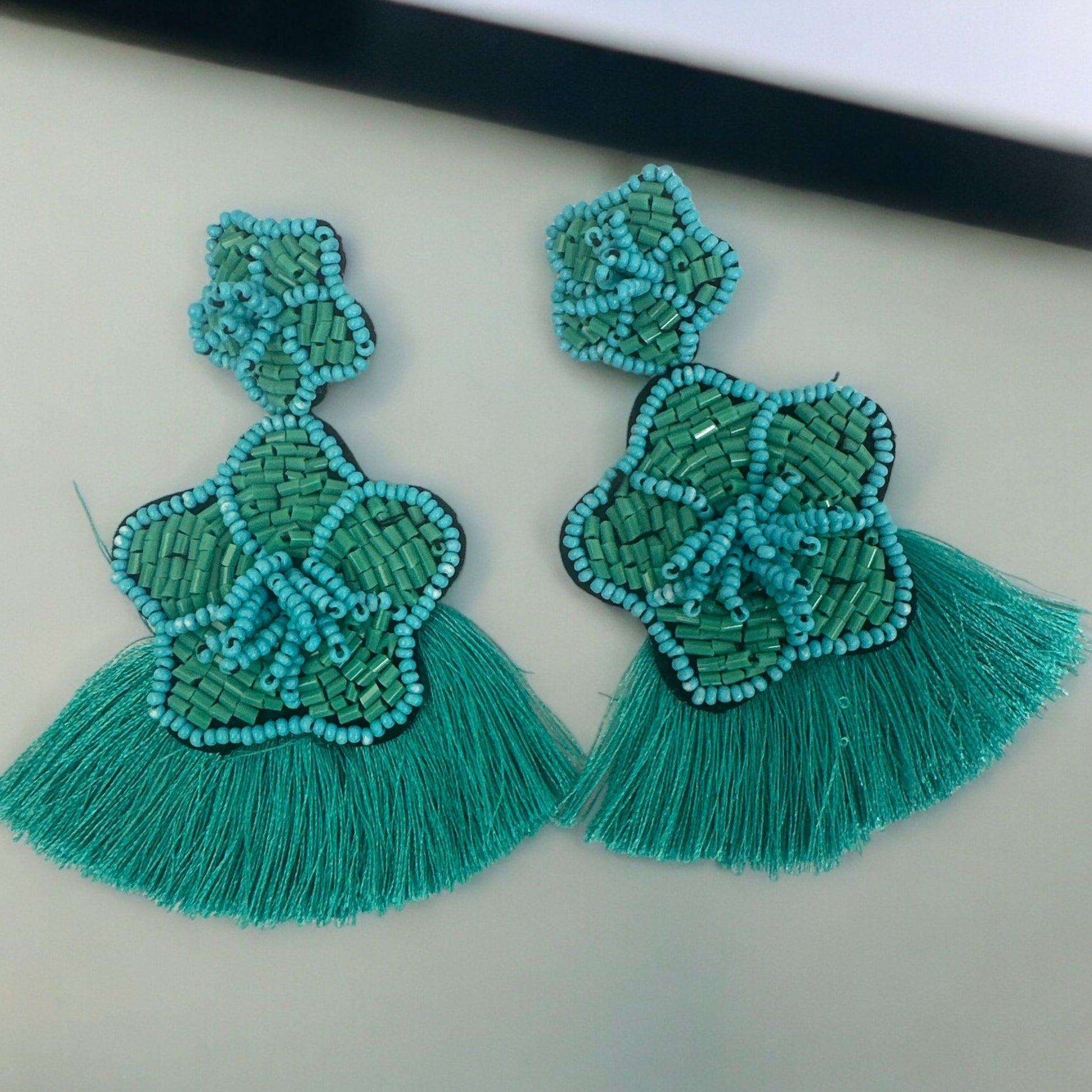 Green Bohemian Beaded Thread Tassels Summer Earrings - Fatisha Boutique