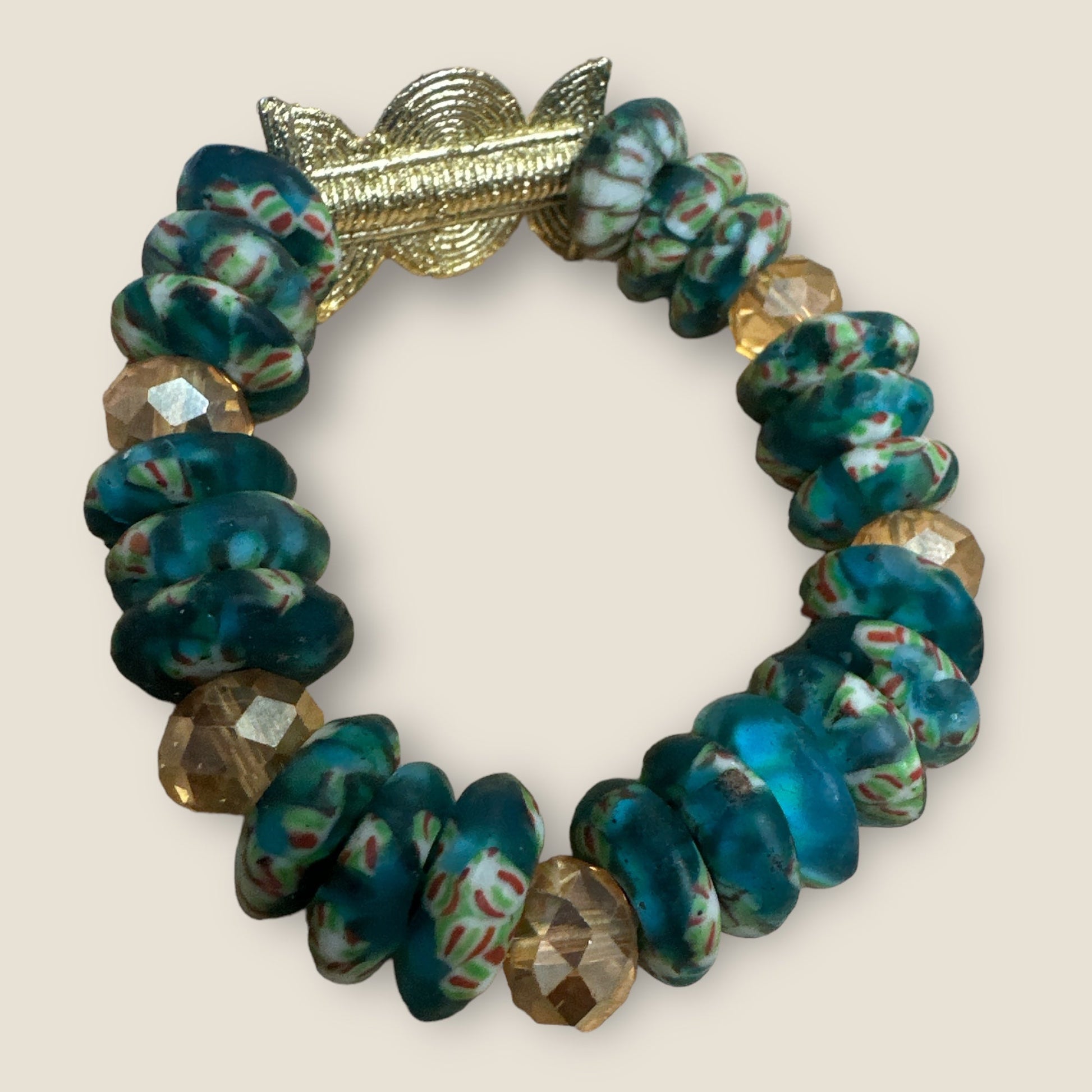 Green Krobo Beads Brass Ethnic Bracelet - Fatisha Boutique