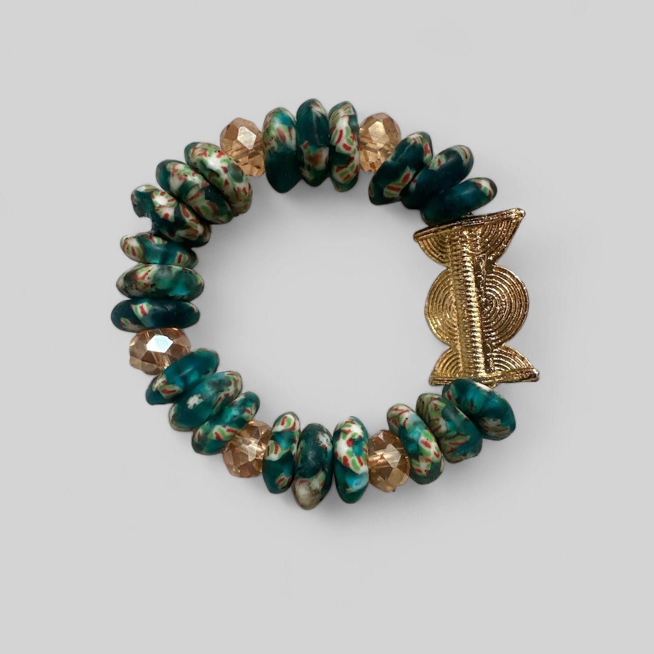 Green Krobo Beads Brass Ethnic Bracelet - Fatisha Boutique
