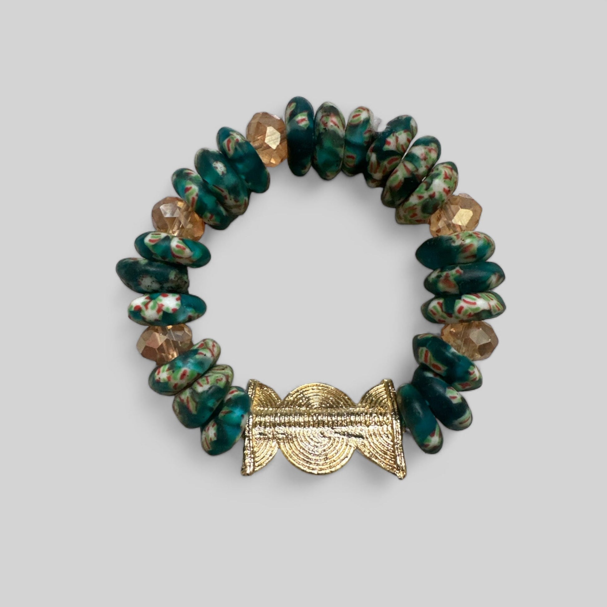 Green Krobo Beads Brass Ethnic Bracelet - Fatisha Boutique