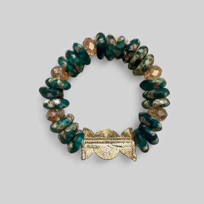Green Krobo Beads Brass Ethnic Bracelet - Fatisha Boutique