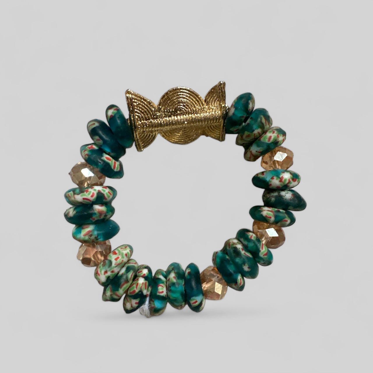 Green Krobo Beads Brass Ethnic Bracelet - Fatisha Boutique