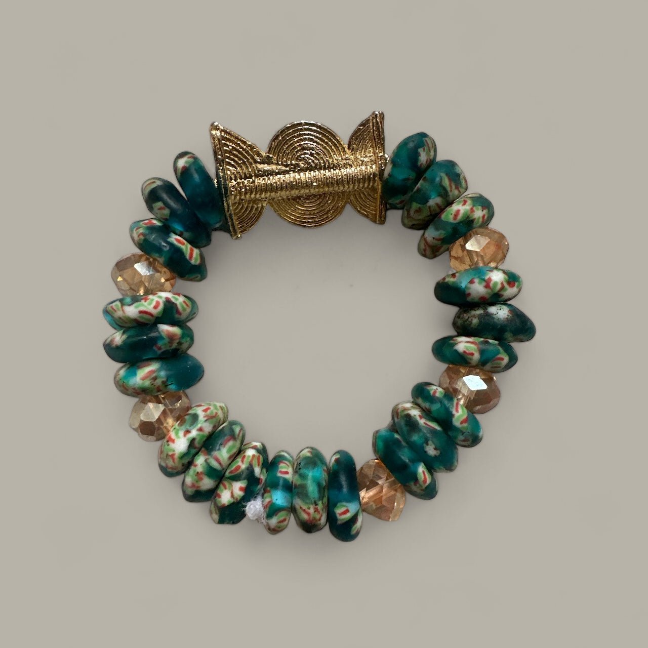 Green Krobo Beads Brass Ethnic Bracelet - Fatisha Boutique